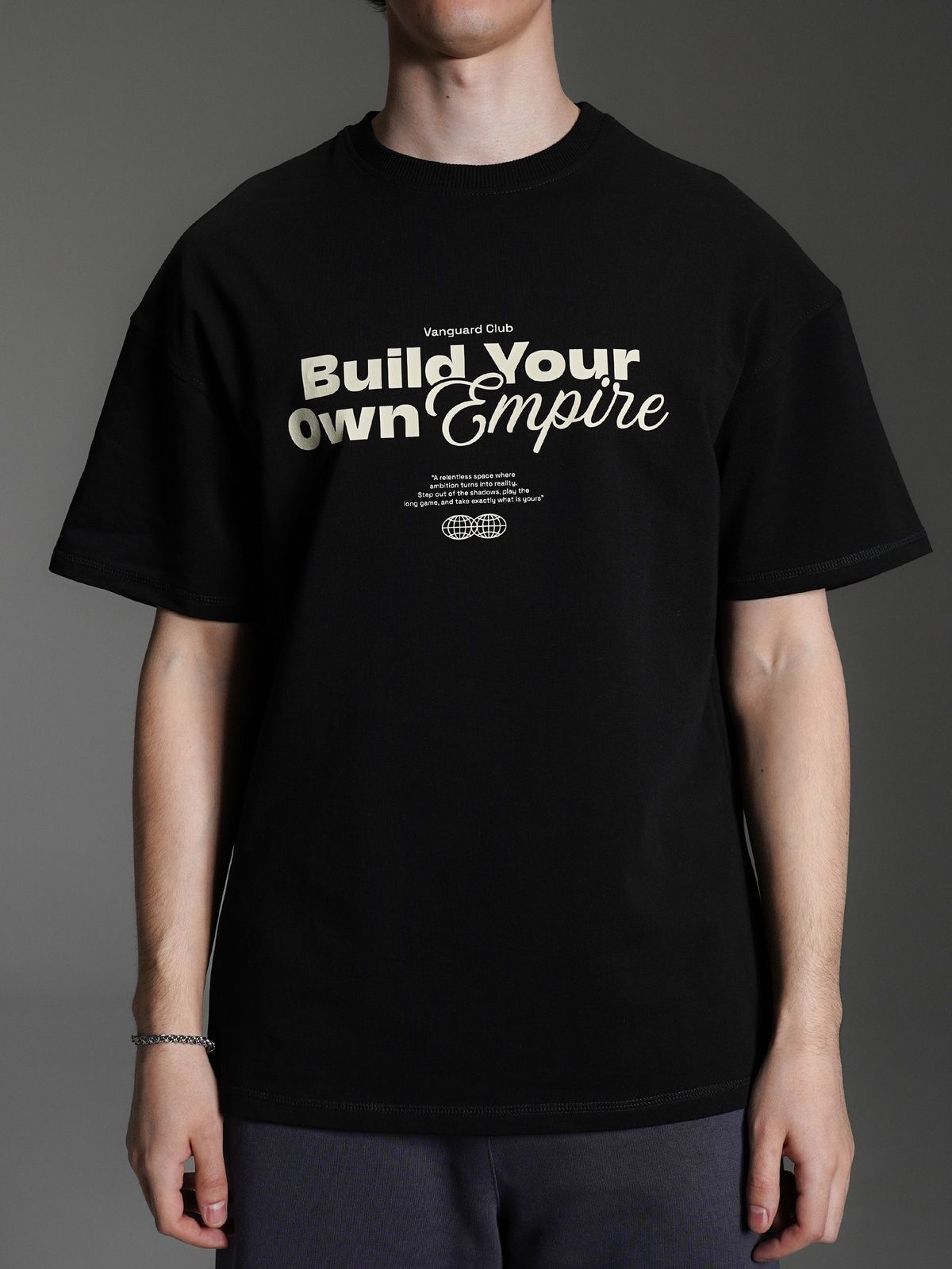 Футболка класик принт "build your own empire" чорний, S-M F2049 фото