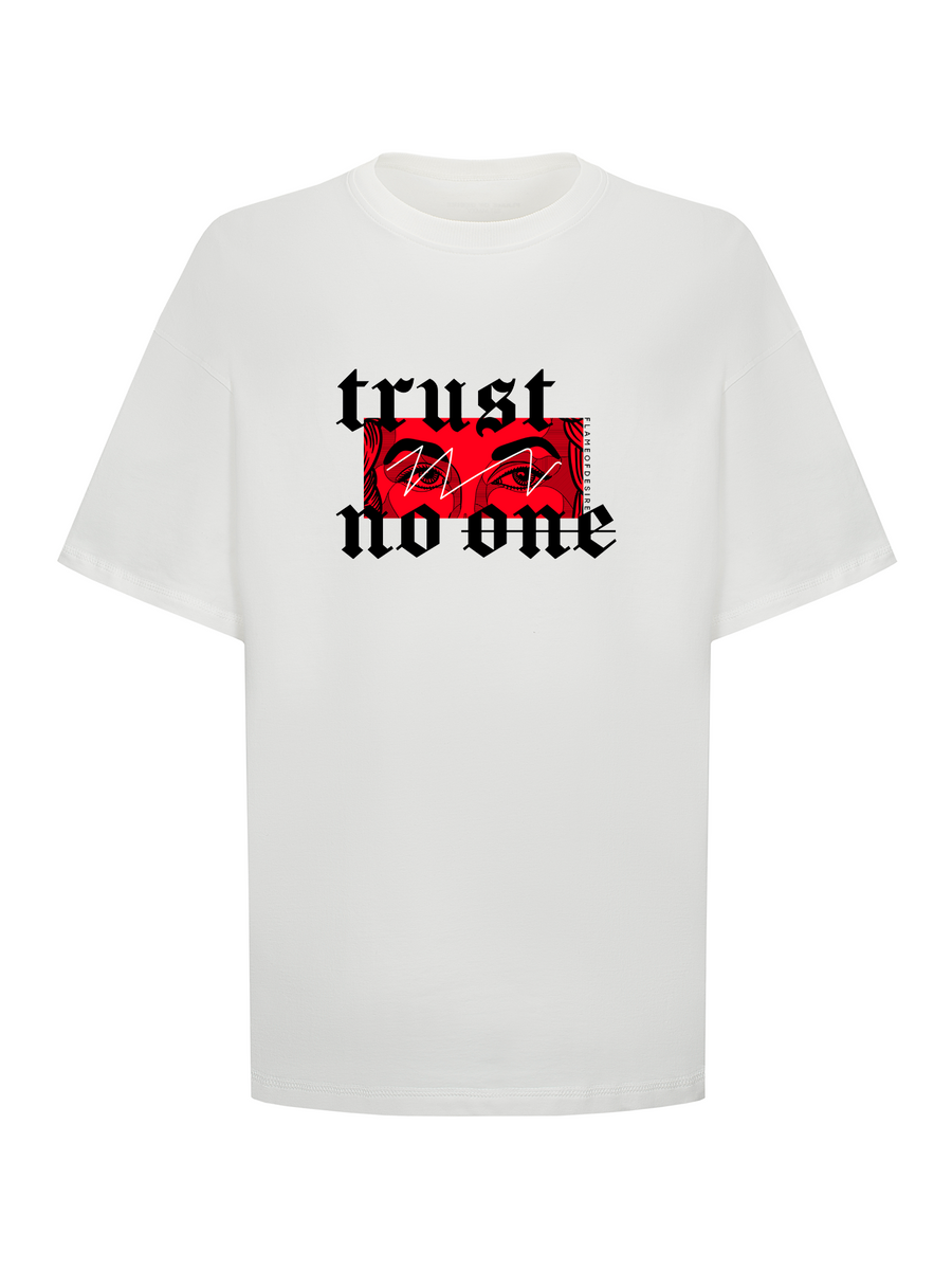 Футболка класик принт "Trust No One" біла, S-M F1463 фото