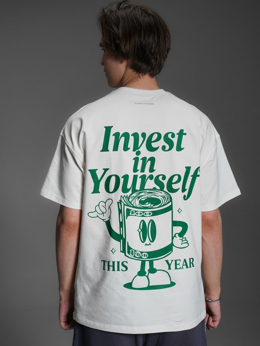 Футболка класик принт "invest in yourself" білий, S-M F2064 фото