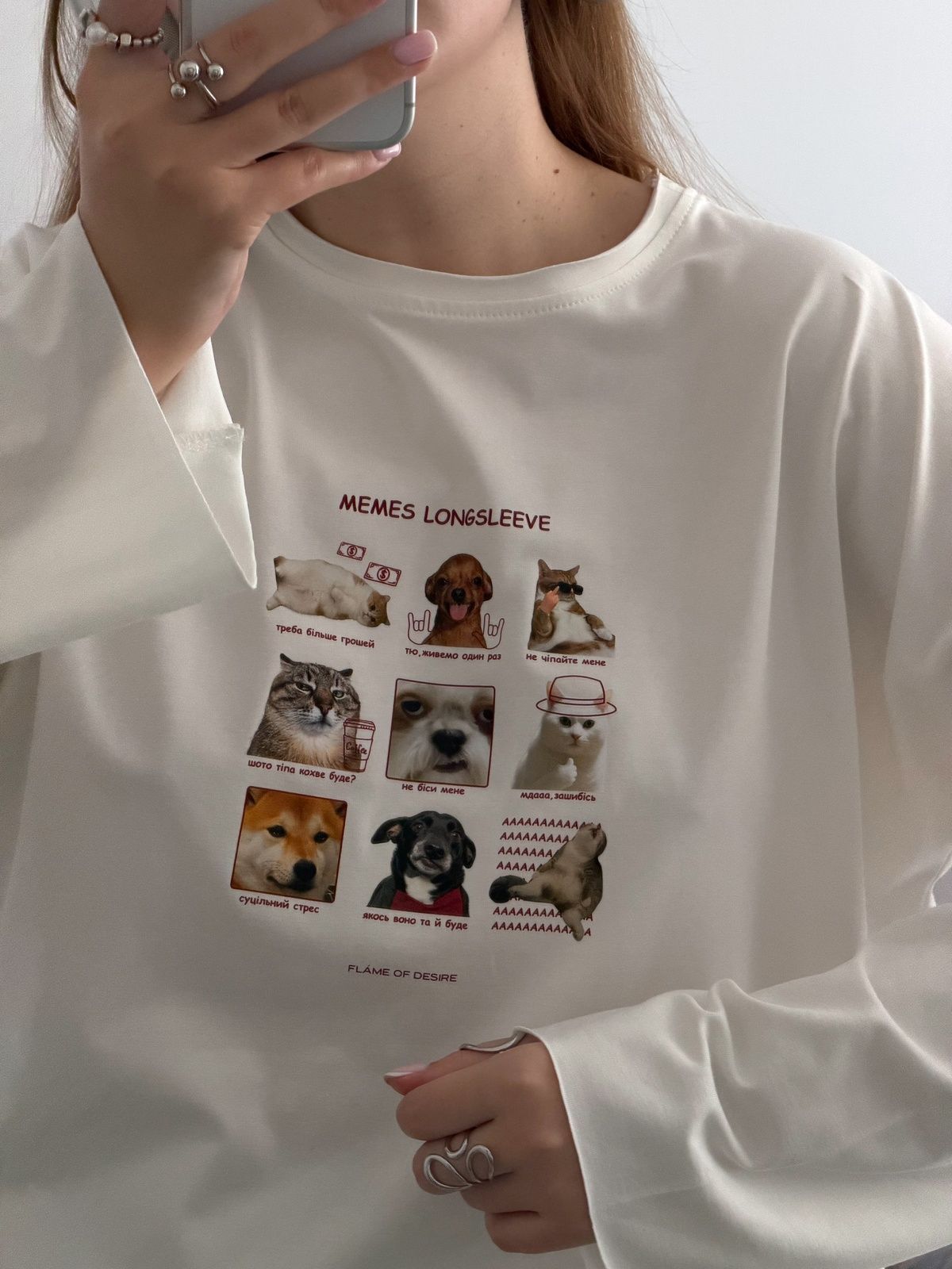 Лонгслів longline з принтом "memes longsleeve" білий, one size F2442 фото
