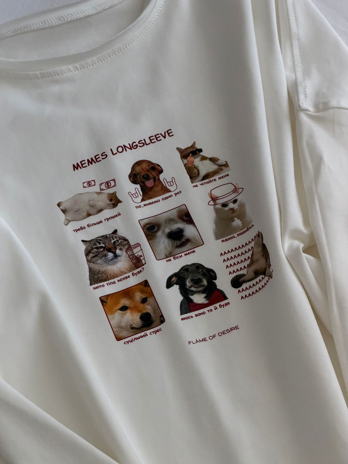 Лонгслів longline з принтом "memes longsleeve" білий, one size F2442 фото